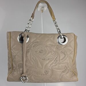 Brighton Logan Rose Collection Taupe Quilted Leather Satchel Heart Charm